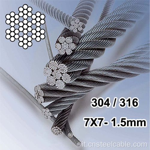 7x7 dia.1,5 mm cavo in acciaio inossidabile